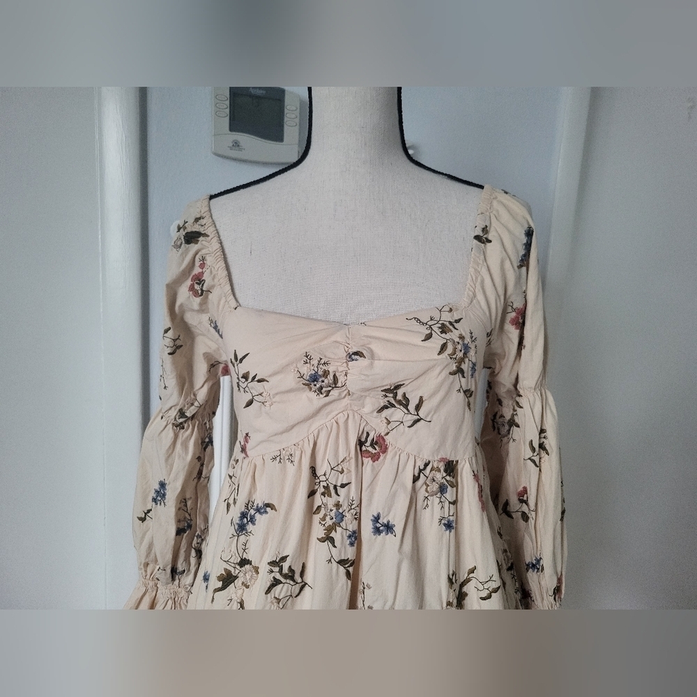 Anthropologie Cream Floral Long Sleeve Dress - Picture 4 of 9